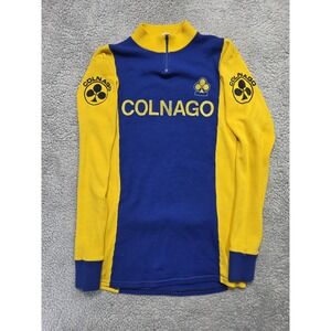 Colnago classic Long Sleeve Blue Yellow jersey 1970s wool/acrylic Sz 5 SEE DESC